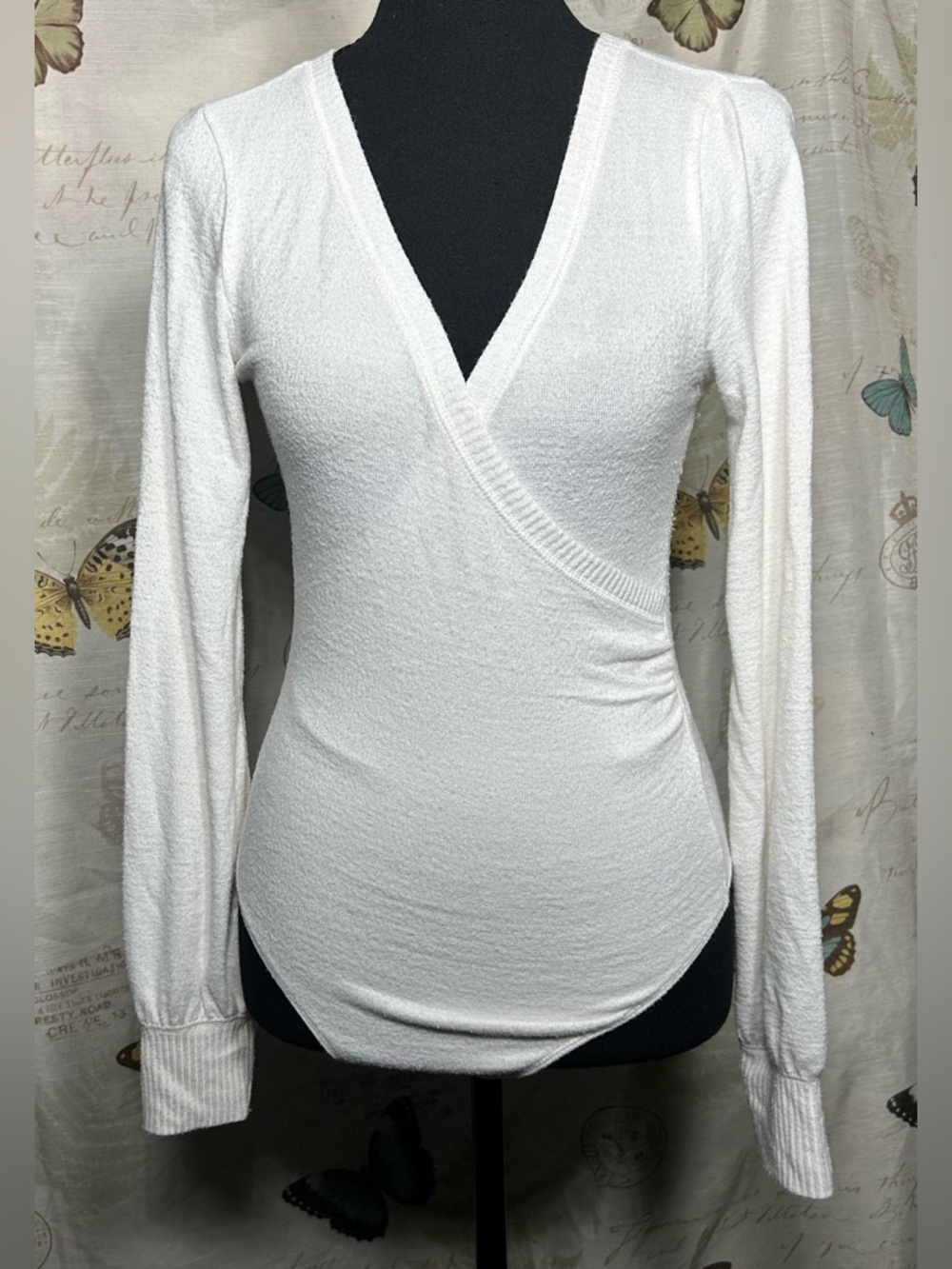 Abercrombie & Fitch White Wrap-Front Long Sleeve Bodysuit